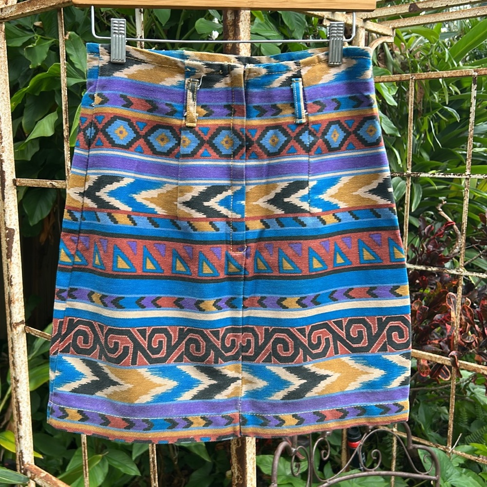 Vintage Switch USA made in USA cotton Aztec faux wrap mini skirt - Picture 4 of 8